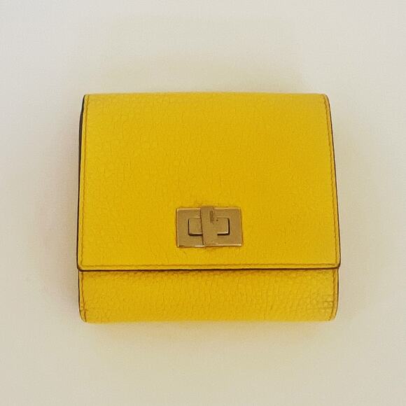 FENDI Bifold Wallet Peekaboo Selleria Yellow Leather Coin Case - Picture 9 of 12